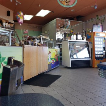 Inside the Long Island Ice Cream shop counter and cases